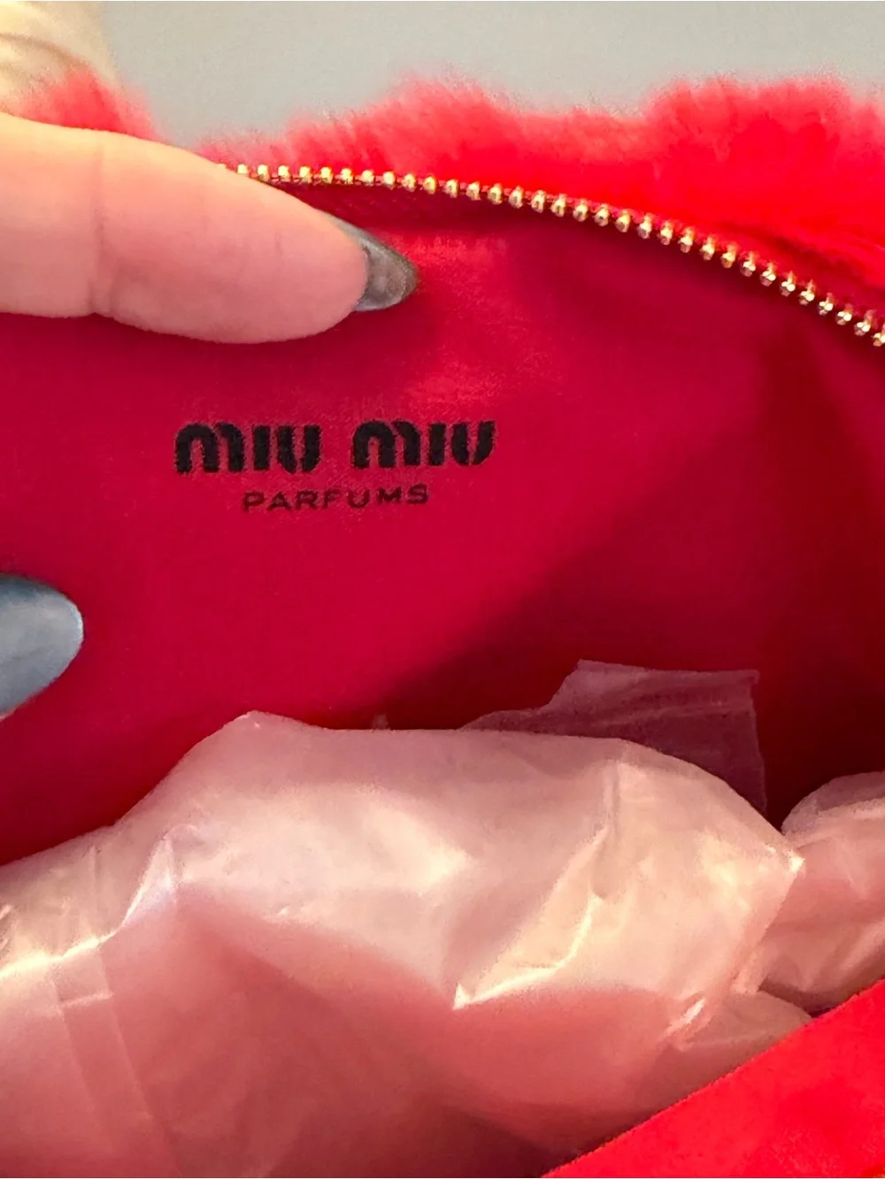 Miu Miu Parfum Red Faux Fur Cosmetic Pouch